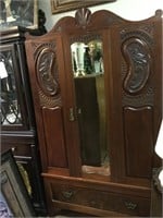 Antique Carved w/ Bird Armoire with Shelves
