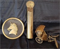Brass Fireplace Match Holder, Unicorn Plaque