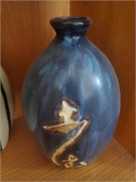 Blue Vase, White Swirl Design, Marked