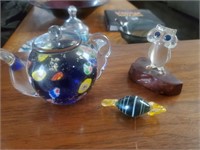 Miniature Glass Decor; Tea Pot, Owl, Candy