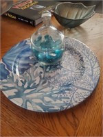 Blue/ White Plate, Jar W/ Blue Glass Stones