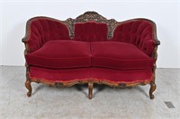 Vintage Versailles Red Velvet Tufted Sofa
