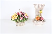 Vintage Capodimonte Flower Basket & Vase