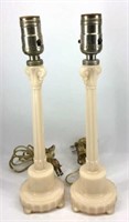 Pair of Milk Glass Column Style Lamps
