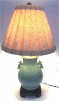 Large Celadon Lamp with ornate Handles