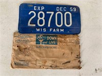 1959 Wisconsin Farm License Plate