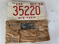 1958 Wisconsin Farm License Plate