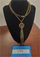Beautiful Goldtone and Orange Rhinestone Necklace