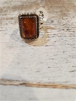 Unique Signed SS Ring Natural Amber