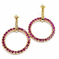 Ruby & Diamond 14k Gold Hoop Dangle Earrings
