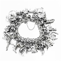 HEAVY 30+ Charm Western Silver Charm Bracelet