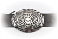 MALONEY Old Pawn Silver Leather Navajo Concho Belt