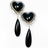 L. GARCIA Silver & Onyx Heart Drop Earrings