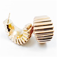 Designer Wide Ridged 14k Gold J-Hoop Earrings