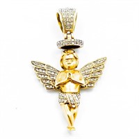 Diamond Cherub Angel Pendant 14k Yellow Gold