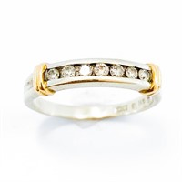 Narrow Diamond & Two-Tone Gold Band Ring