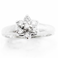 Designer Diamond & 10k WG Flower Pinkie Ring