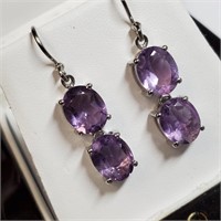 Rhodium Plated St.Silver Amethyst(8ct) Earrings
