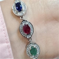 Silver Emerald Ruby Sapphire Bracelet