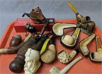Tray Lot. Estate Tobacco Pipes. Meerschaum, Carved