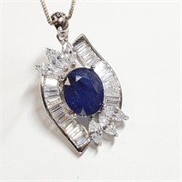 Silver Sapphire CZ Necklace