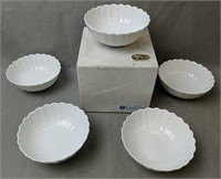Set Of Five White Porcelain Lotus Bowls
