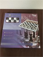 Glass chess game with shot glasses!