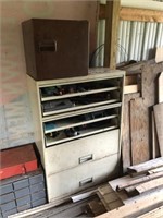 4 Door Metal Cabinet & Contents, Mini Fridge