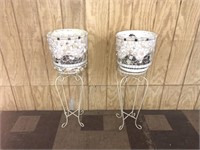 Pair of Wire Plant Stands & Planters