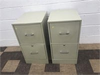 Pair of Tan Metal Two-Drawer File Cabinets