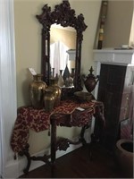 Cherry Carved Console W/ Heavy Crved Mirror