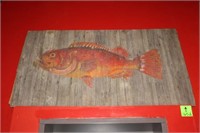 Painted Fish on Wood Panels, Approx. 6'W x 3'4"H