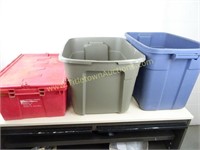 Three Plastic Totes - 2 with no lids