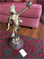 Brass/Bronze Girl / Bird Statue (25" T)