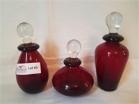 3 ruby glass dresser bottles