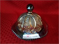 Carnival glass butter dish blue luster 6”x7.5”