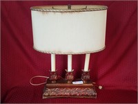 Modern candle form lamp with silk shade 22”