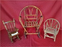 3 unmatched folk art doll chairs