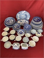 88 piece set of blue willow China from various