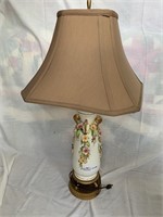 Porcelain floral motif lamp on metal base with