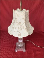 Pattern glass lamp with paper shade circa 1950