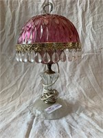 Pink to clear pattern glass lamp 16”
