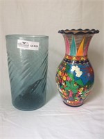 2 unmatched vase hand blown 11”,Spanish influence