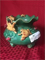 Art pottery planter with frog motif 5.5”