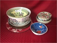 13 Asian influence items 5 plates, rose medal Ian