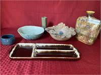6 pieces of unmatched pottery: 1 serving tray, 3