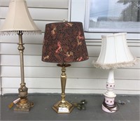 Three decorative lamps with shades