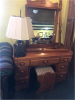 Maple Vanity with Bench and Mirror