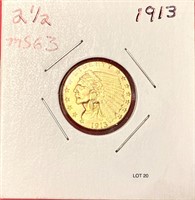1913  $2.50 U.S Indian Head Gold Coin (MS 63)