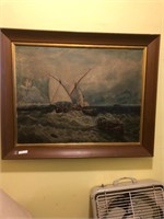 Signed Ship Oil on Canvas